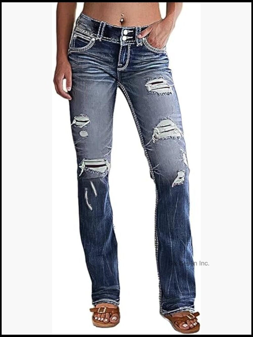 Distressed Bootcut Jeans Low Rise Ripped Flare Stretch Denim Pants